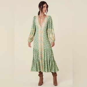 Spell Green and Peach Panel Floral Maxi Dress